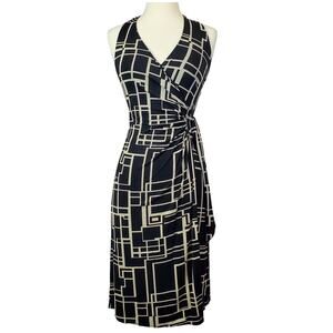 Rachel Pally Midi A Line Dress Black with Cream Geometric Halter Wrap Sundress S